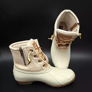 Sperry Boots Saltwater Duck Rain White Cream Rubber Lace Zip Women’s Size 7.5M